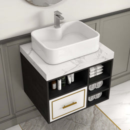 Modern Bathroom Floating Vanity Faux Marble Vanity Ceramic Sink with Drawer 23.6"W x 18.9"D x 18.9"H