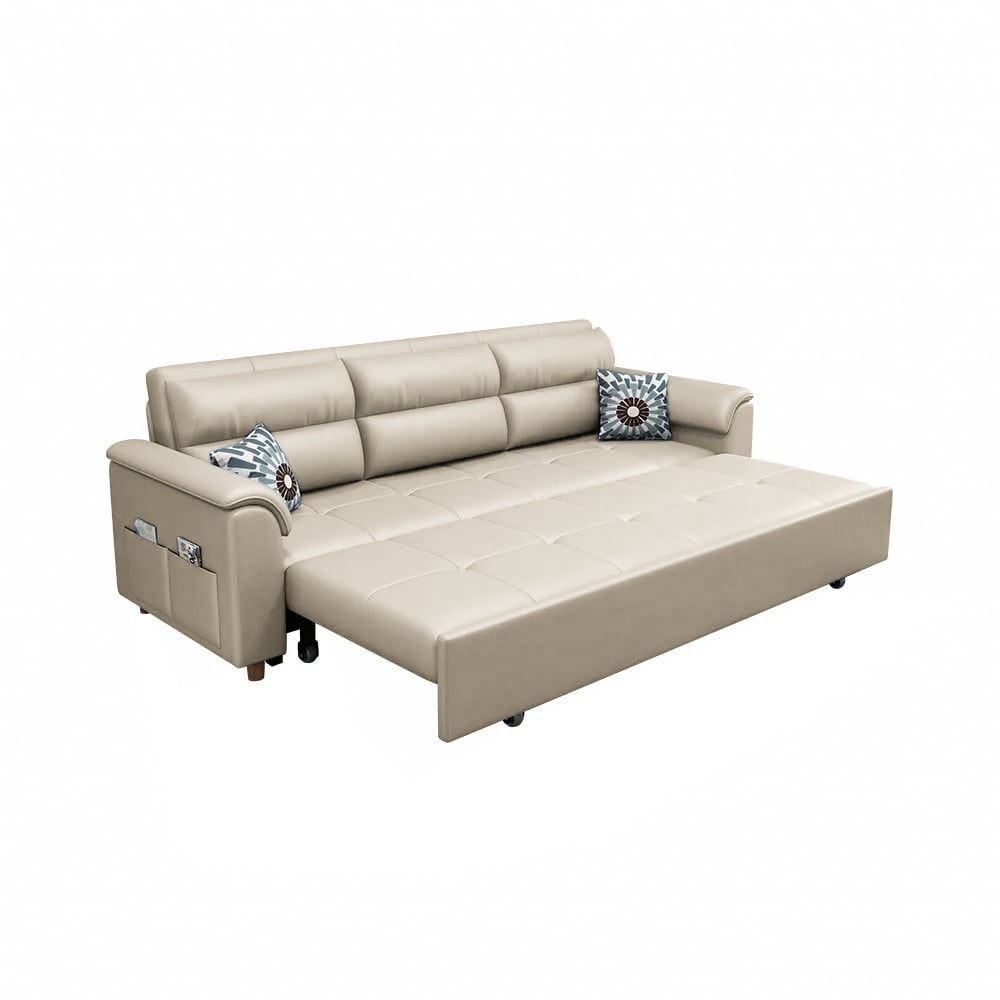 Full Sleeper Convertible Sofa with Storage & Pockets Sofa Bed Beige