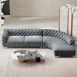 L-Shaped Curved Sectional Sofa Upholstered Velvet Chesterfield Sofa Gray