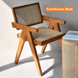 Natural Japandi Rattan Dining Chair with Solid Wood Frame Walnut