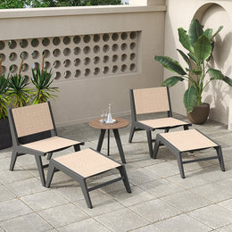5Pcs Rustic Rattan Aluminum Outdoor Patio Lounge Chair Set Round Coffee Table & Stool Black & Brown