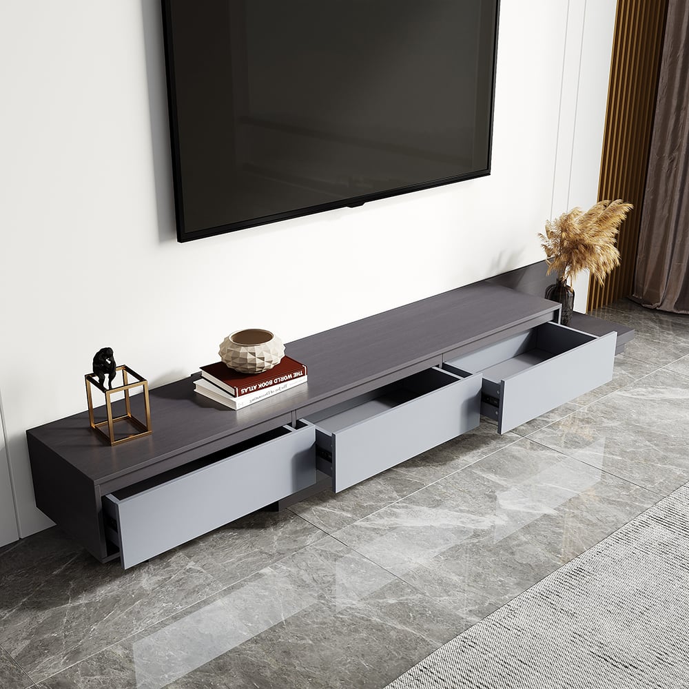 Fero Modern Black Extendable Stone & Wood TV Stand with 3 Drawers Up to 120" Dark Gray & Light Gray