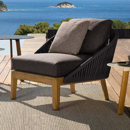 Rattan Outdoor Accent Chair Armless Chair in Solid Wood Bottom with Gray Cushion Gray