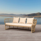 Boho 74" Natural Color Rattan Sofa Square Arm with Cushion Pillow Beige;Natural