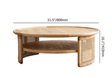 Japandi 2-Tiered Round Wood Coffee Table with Rattan Base Natural