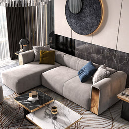 Veln 110.2" L-Shape Gray Velvet Upholstered Sectional Sofa with Left Chaise Gray