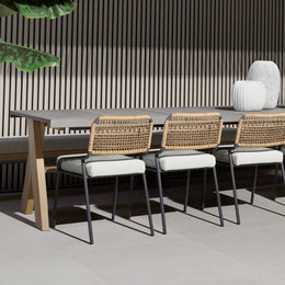 9Pcs Mid Century Modern Outdoor Dining Set Rectangle Table & Aluminum Rattan Chair Gray