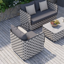 Martic 27.6" Wide Modern Aluminum & Rope Outdoor Patio Sofa with Cushion in Gray Gray