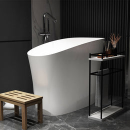 Modern Oblique Deep Freestanding Matte Stone Resin Japanese Soaking Bathtub White