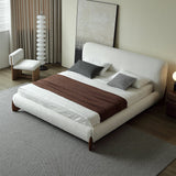 Curva Modern White Boucle Platform Bed King Size Bed Frame with Upholstered Headboard 76"W x 80"L