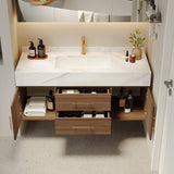 Modern Floating Bathroom Vanity Set Stone Top Wall Mounted Bathroom Cabinet Walnut