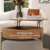 Round Lift-Top Coffee Table with Storage and 3 stool White & Walnut