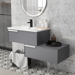 Modern Extendable Floating Bathroom Vanity Set Wall Mounted Vanity in Gray Gray