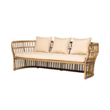 Boho 74" Natural Color Rattan Sofa Square Arm with Cushion Pillow Beige;Natural