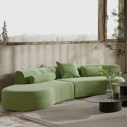 Modern Curved Velvet Sectional Sofa 4-Seater Couch Upholstered with Pillows Green