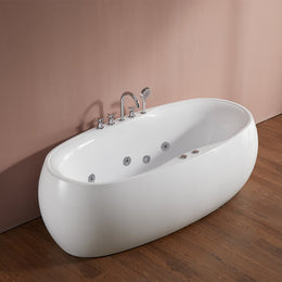 Acrylic Oval Whirlpool Water Massage Freestanding Bathtub in White US Plug