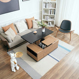 Modern Lift Top Coffee Table Multi Functional Table with Drawers & Shelves & Upholstered Stool Black & Walnut