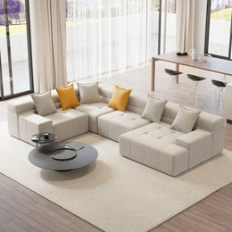 L-Shaped Modern Off White Velvet Modular Sectional Sofa with Chaise Off-White