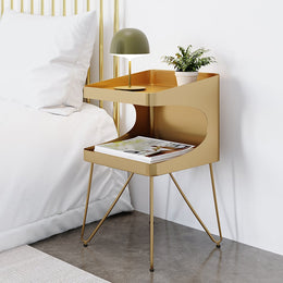 Modern Gold Metal Nightstand with 2 Shelves and Handle Bedside Table Gold