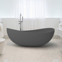 Contemporary Oval Freestanding Stone Resin Soaking Bathtub Gray