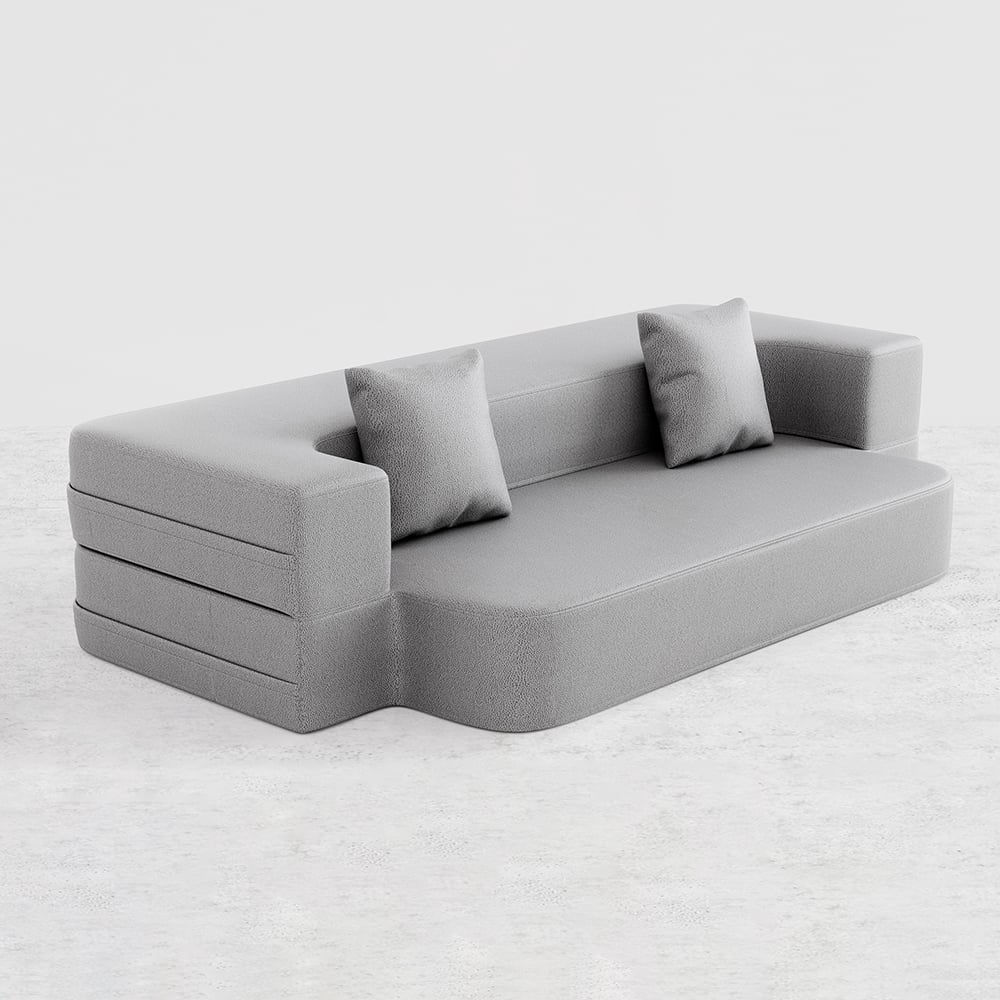 Modern Folding Sofa Bed Leath-Aire Upholstered Full Sleeper Light Gray