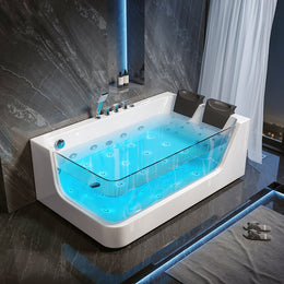 Acrylic LED Whirlpool & Water Massage Bathtub Decoration Transparent in White 110V Wiring