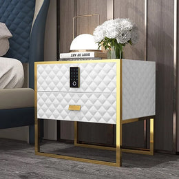2 Drawers Bedroom Nightstand with Electronic Lock Stainless Steel Base White