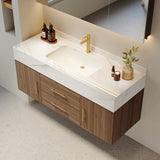Modern Floating Bathroom Vanity Set Stone Top Wall Mounted Bathroom Cabinet Walnut