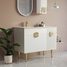 Modern White Freestanding Bathroom Vanity Set with Single Ceramic Sink White