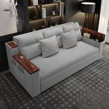 Full Sleeper Sofa Linen Convertible Sofa Bed with Storage & Side Pockets Light Gray
