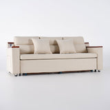 Full Sleeper Sofa Linen Convertible Sofa Bed with Storage & Side Pockets Beige