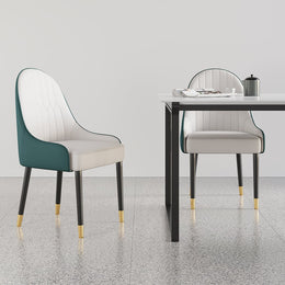 Modern PU Leather (Set of 2) Dining Chairs with Metal Legs White & Green