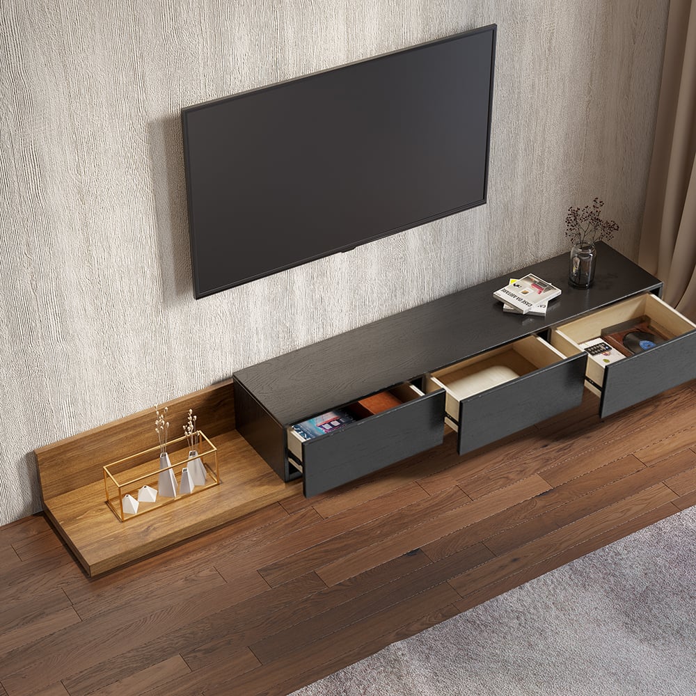 Kayla Rectangle Wood Extendable TV Stand & Media Console with 3-Drawer Black & Walnut