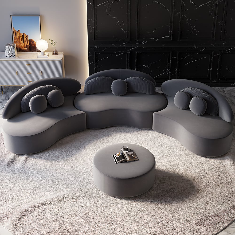 Modern Curved Sectional Modular Sofa Velvet Upholstery for Living Room Deep Gray