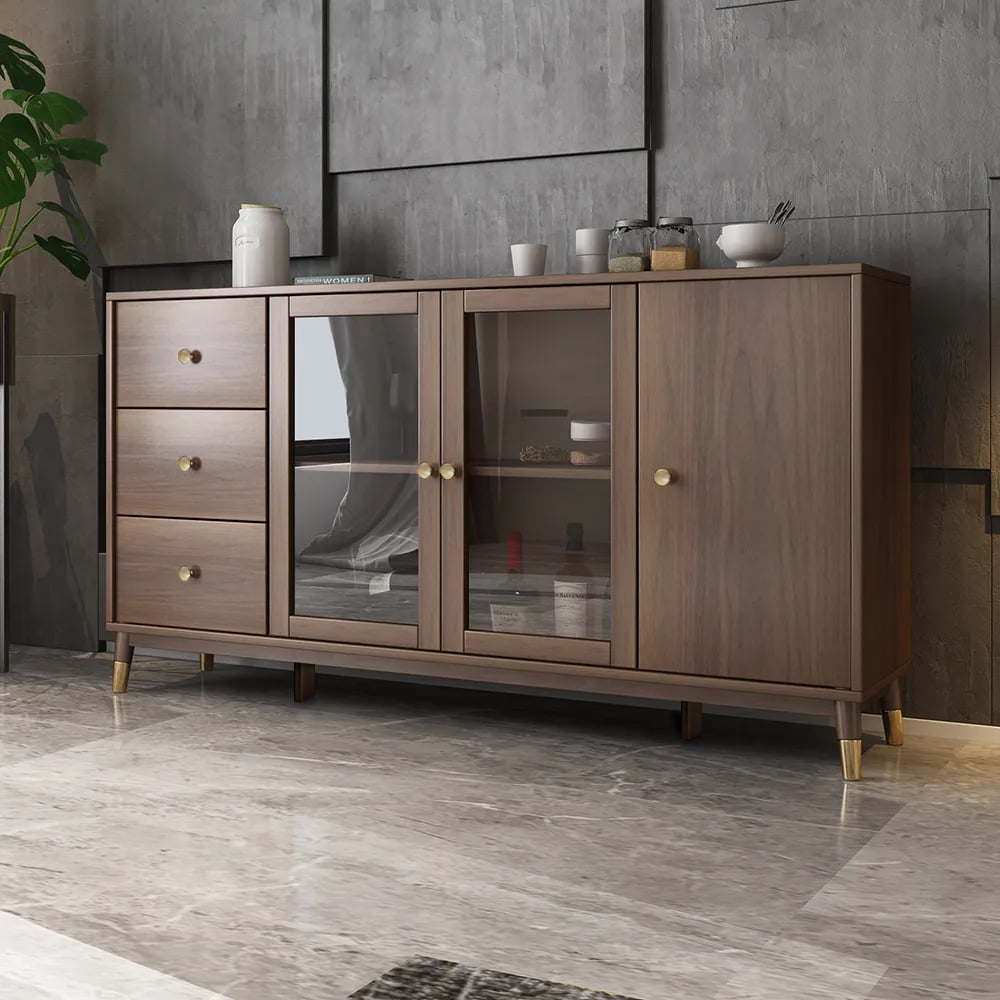 Ultic Modern Rectangle Sideboard Buffet with Ample Storages & Doors in Walnut Walnut