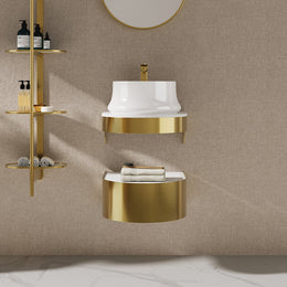 Modern Luxury Floating Bathroom Vanity Set With Single Sink in Gold & White Gold