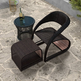 Outdoor PE Rattan Recliner Chair with Ottoman & Storage 2-Piece Set in Coffee Coffee