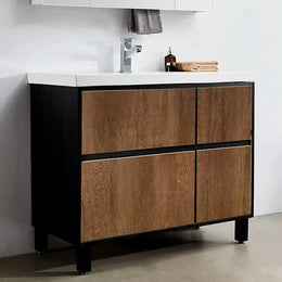 Free-Standing Bathroom Vanity with Sink Rustic Single Sink Vanity with Drawers Brown