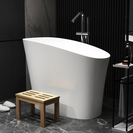 Modern Oblique Deep Freestanding Matte Stone Resin Japanese Soaking Bathtub White