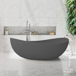 Contemporary Oval Freestanding Stone Resin Soaking Bathtub Gray