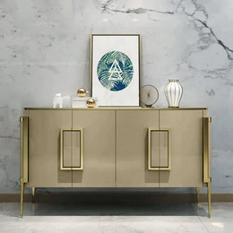 Vectic Modern Gold Sideboard Buffet Tempered Glass Top with 4 Doors & 4 Shelves Gold