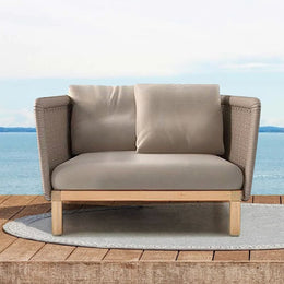 Outdoor Armchair Sofa with Cushion Pillow Accent Chair in Solid Wood Bottom Khaki;Natural