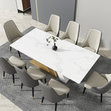 Luxury White Dining Table with Sintered Stone Steel Base Golden 78.7"W x 39.4"D x 29.5"H