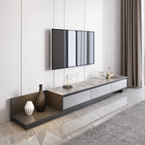 Fero Modern Black Extendable Stone & Wood TV Stand with 3 Drawers Up to 120" Gray