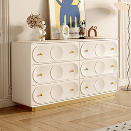 Art Deco White & Gold 6 Drawer Dresser Chest with Storage Cabinet White