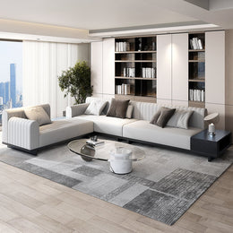 Modern Corner L-Shaped Sectional Sofa Cotton & Linen with Side Open Storage Light Gray