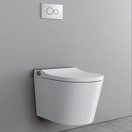 Elongated One-Piece Wall Mounted Smart Toilet with In-Wall Tank & Carrier System White