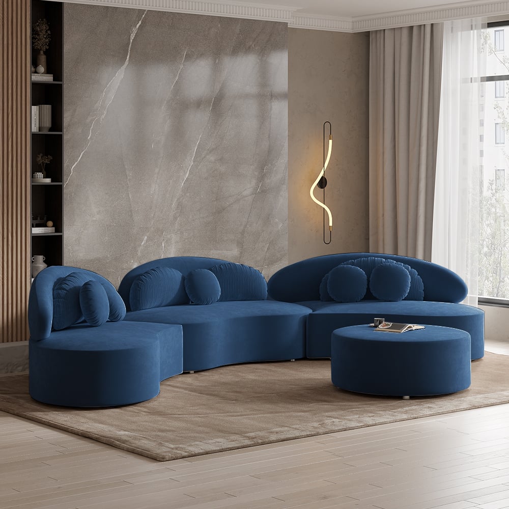 Modern Curved Sectional Modular Sofa Velvet Upholstery for Living Room Blue