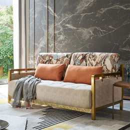 Modern Convertible Full Sleeper Gold Metal Beige Upholstered Sofa Bed 70.9"W x 41.3"D x 37.4"H