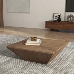 Modern Wood Coffee Table with Storage Square Drum Coffee Table with 1-Drawer Walnut